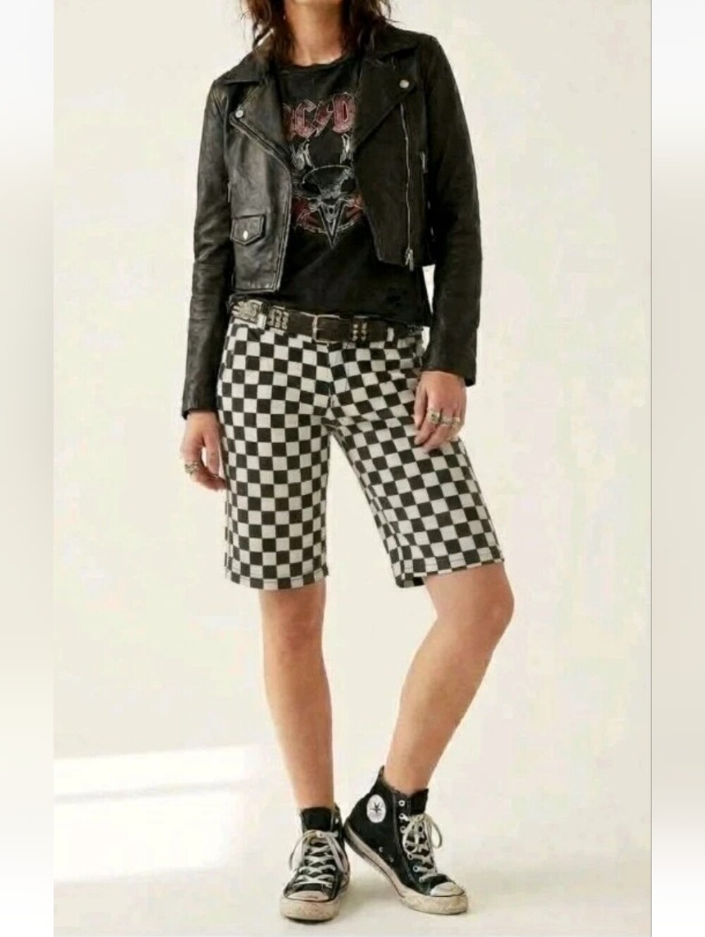 Checkered Shorts Abbey Dawn Avril Lavigne Bermuda Skater Black White Vintage 3
